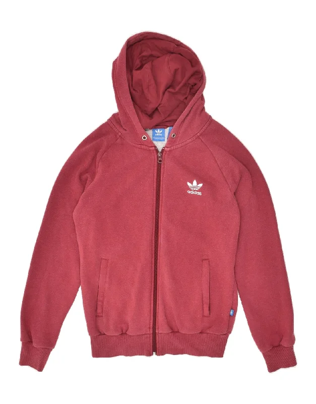 ADIDAS Womens Loose Fit Graphic Zip Hoodie Sweater UK 10 Small Red Cotton