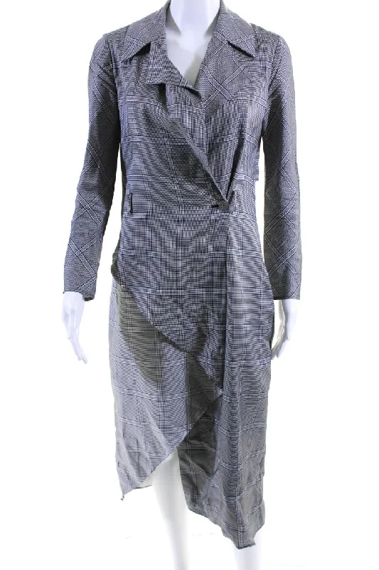 Dion Lee Womens Gray Plaid Collar Long Sleeve Layered Shift Dress