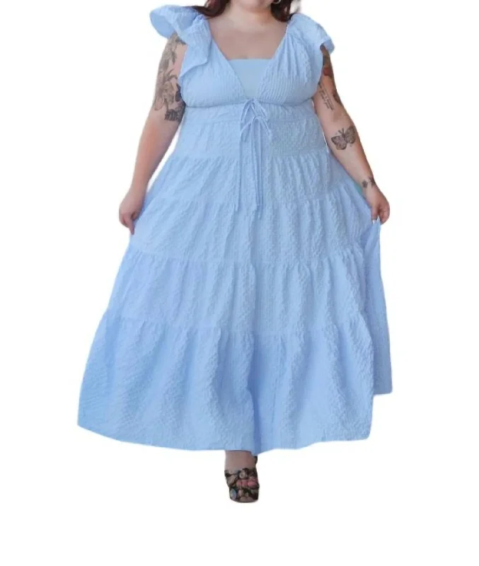 Drawstring Flutter Dress In Blue