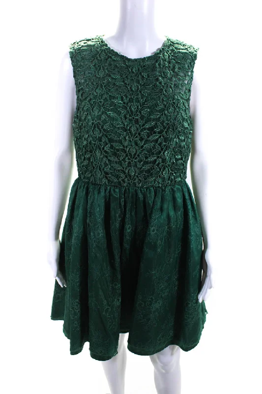 ML Monique Lhuillier Womens Green Ivy Green Lace Dress