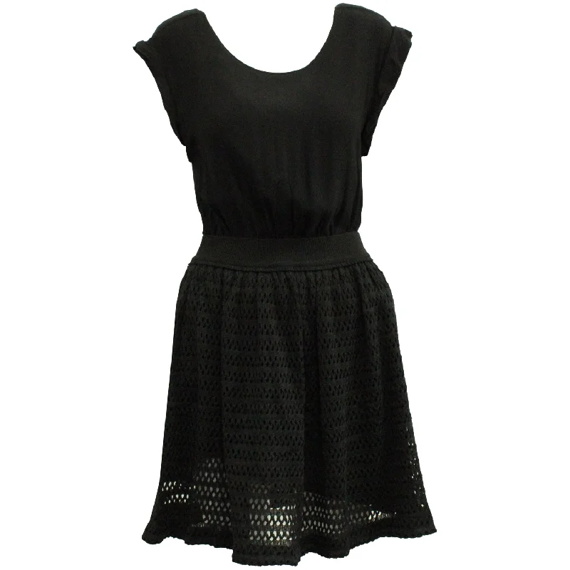 Sandro Paris Dress with Mesh Skirt in Black Polyester Viscose