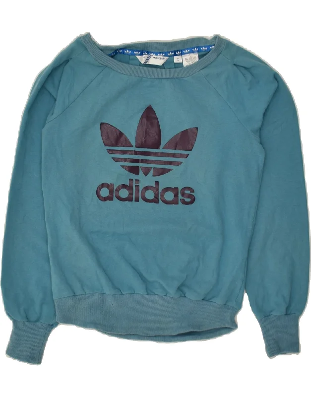 ADIDAS Womens Graphic Sweatshirt Jumper EU 38 Medium Blue Cotton