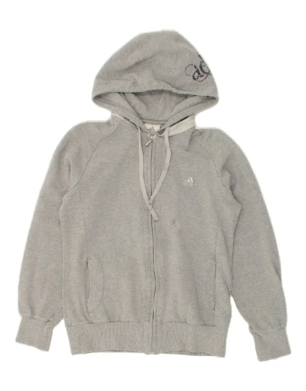 ADIDAS Womens Zip Hoodie Sweater UK 14 Medium Grey Cotton