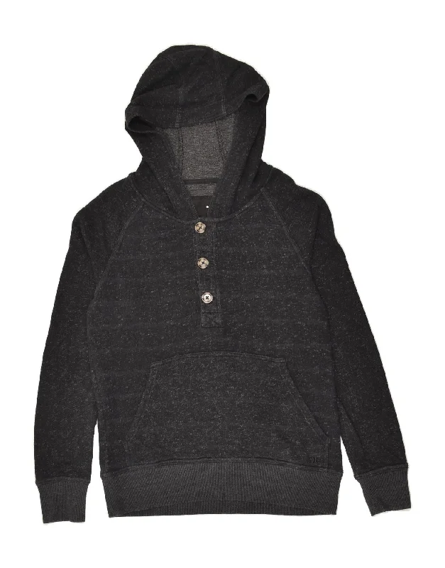 HURLEY Womens Button Neck Hoodie Jumper UK 14 Medium Black Flecked Cotton