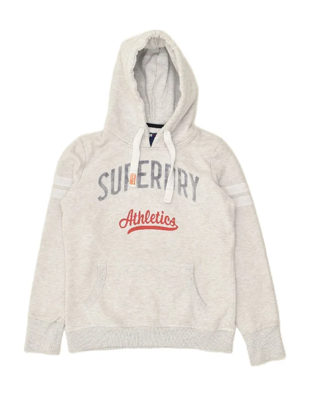 SUPERDRY Womens Graphic Hoodie Jumper UK 14 Medium Grey Cotton