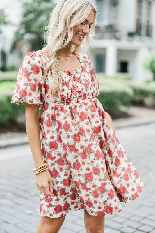 What A Doll Brick Red Floral Babydoll Dress