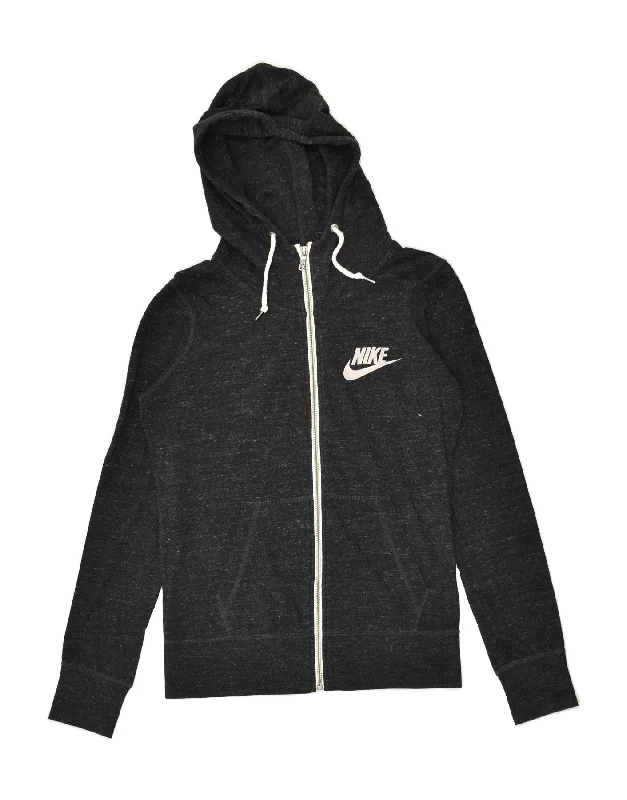 NIKE Womens Zip Hoodie Sweater UK 12 Medium Black