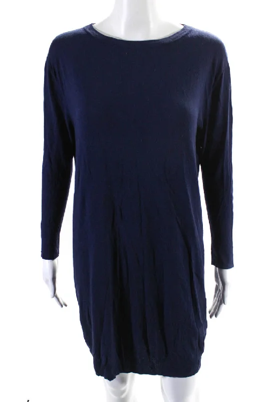 ACNE Studios Womens Knit Crew Neck Long Sleeve Sweater Dress Navy Blue