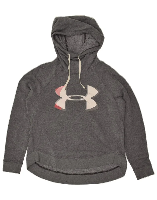 UNDER ARMOUR Womens Graphic Hoodie Jumper UK 14 Medium Grey