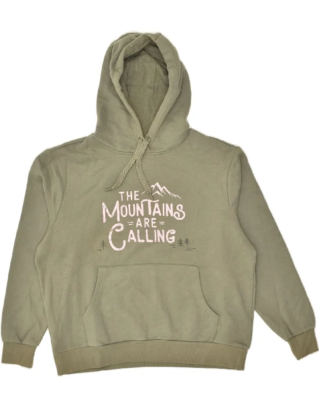 MOUNTAIN WAREHOUSE Womens Graphic Hoodie Jumper UK 14 Large Khaki Cotton