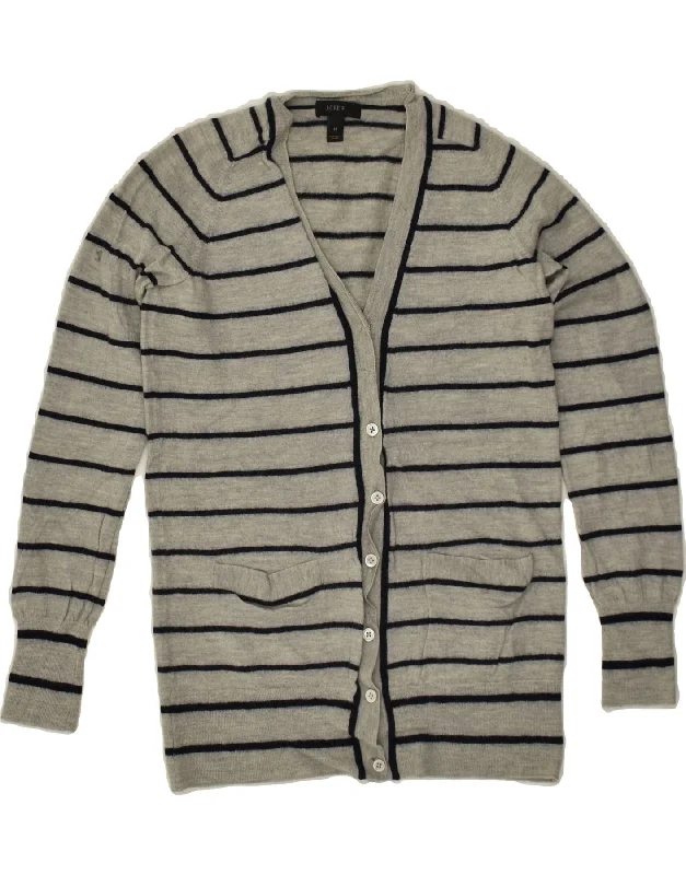 J. CREW Womens Cardigan Sweater UK 12 Medium Grey Striped Merino Wool