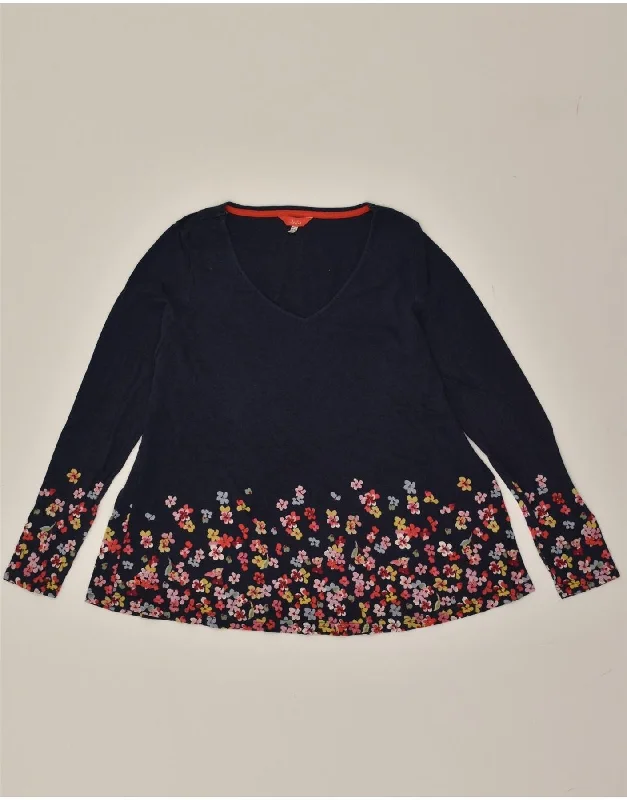 JOULES Womens V-Neck Jumper Sweater UK 12 Medium  Navy Blue Floral Cotton