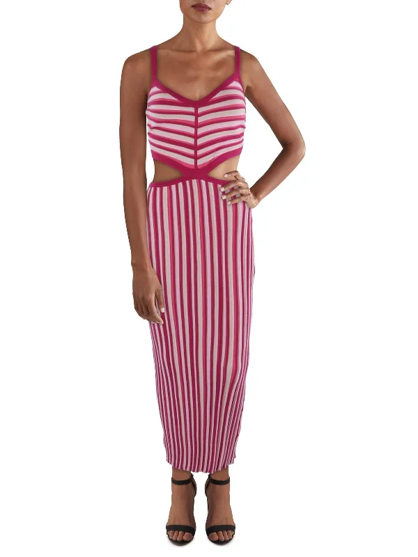 Artemis Womens Striped Cut-Out Bodycon Dress