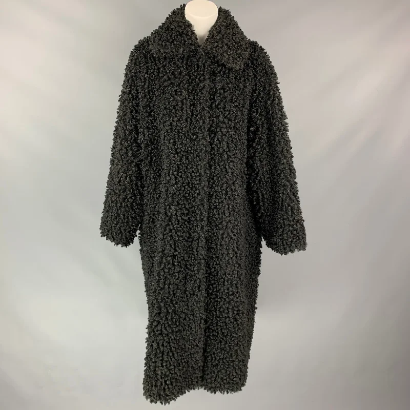 STAND STUDIO Size XL Black Textured Faux Fur Coat