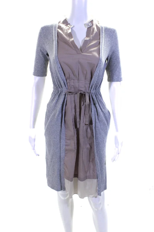 Fabiana Filippi Womens 3/4 Sleeve Button Down Mid Calf Dress Gray