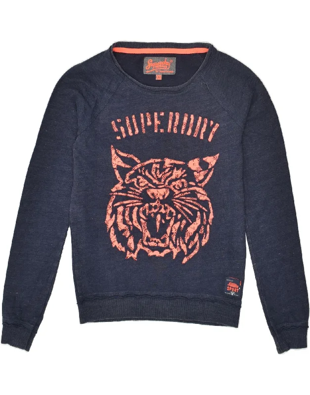 SUPERDRY Womens Graphic Sweatshirt Jumper UK 6 XS Navy Blue Animal Print