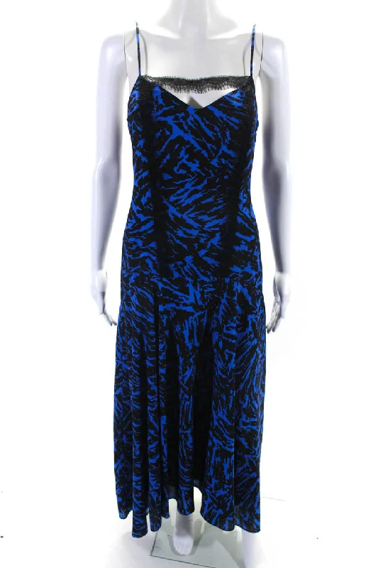 Jason Wu Womens Blue Black Printed Lace Trim Sleeveless Shift Dress