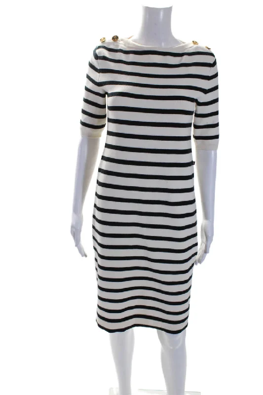 Louis Vuitton Womens Striped Short Sleeves Sweater Dress White Black