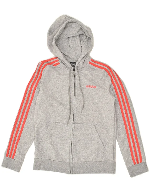 ADIDAS Womens Zip Hoodie Sweater UK 12/14 Medium Grey Colourblock Cotton