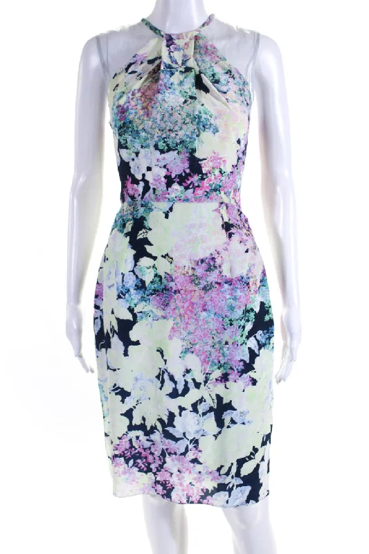 Erdem Womens Organza Insert Floral Side Split Sheath Dress Multicolor