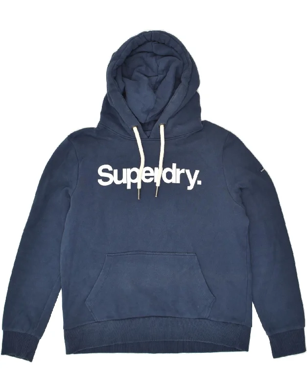 SUPERDRY Womens Graphic Hoodie Jumper UK 14 Medium  Navy Blue Cotton