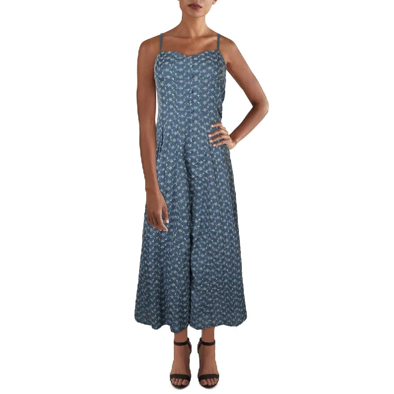 Womens Embroidered Eyelet Midi Dress