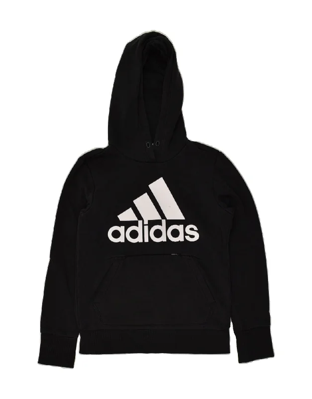 ADIDAS Womens Graphic Hoodie Jumper UK 4/6 XS Black Cotton