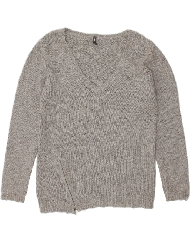 NAF NAF Womens V-Neck Jumper Sweater UK 14 Medium Grey Polyamide