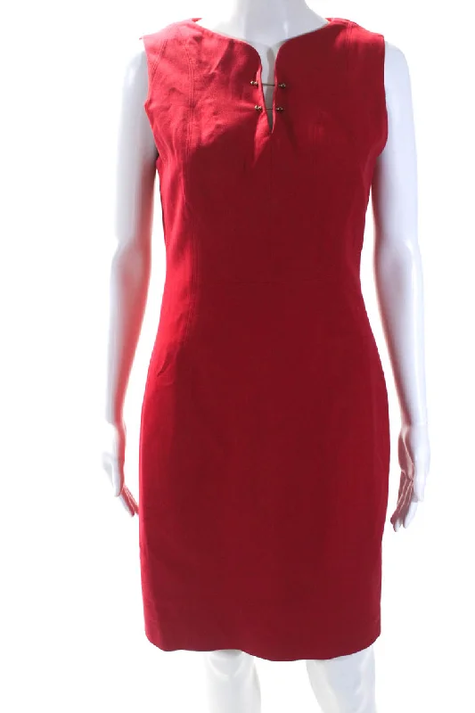 Adam Lippes Womens Bar Pin Sleeveless Sheath Dress Red Cotton