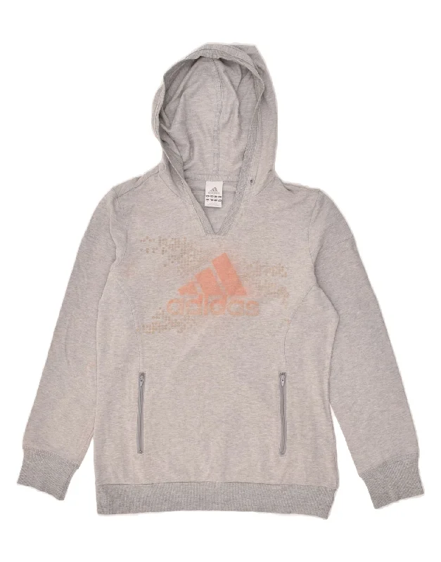 ADIDAS Womens Graphic Hoodie Jumper UK 16 Large  Grey Cotton